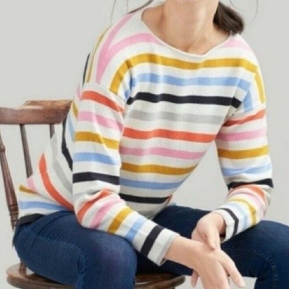 Joules Uma Rainbow Candy Stripe Knit Sweater Size 8 Preppy Beach Soft Comfy